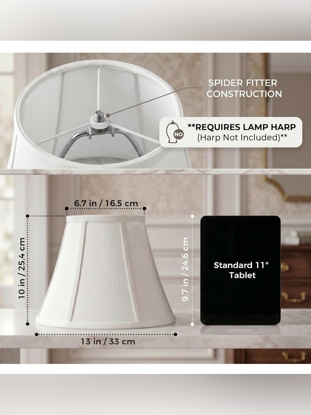 Doloota Bell White Lamp Shades Set of 2, New in Box - Picture 3 of 6